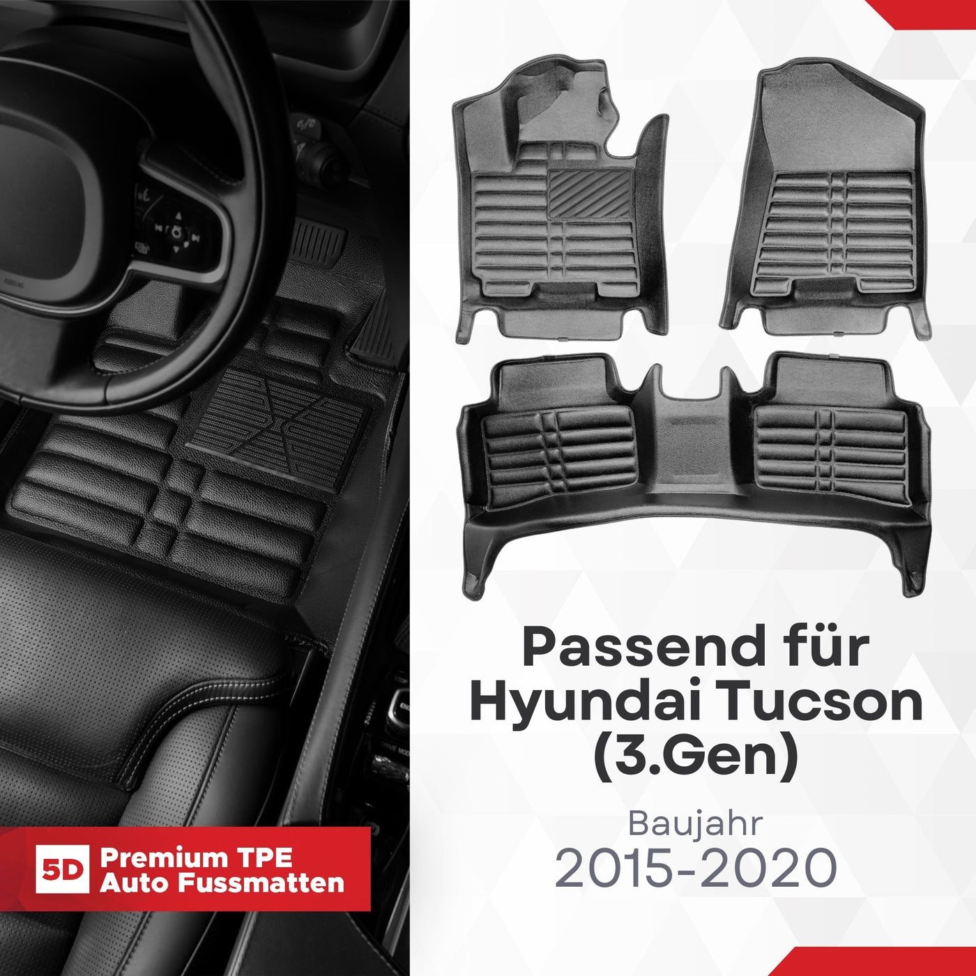 5D Premium Auto Fussmatten für Hyundai Tucson (III.Gen) 2015-2020