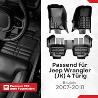 5D Premium Auto Fussmatten für Jeep Wrangler (JK) 2007-2018 4-Türig