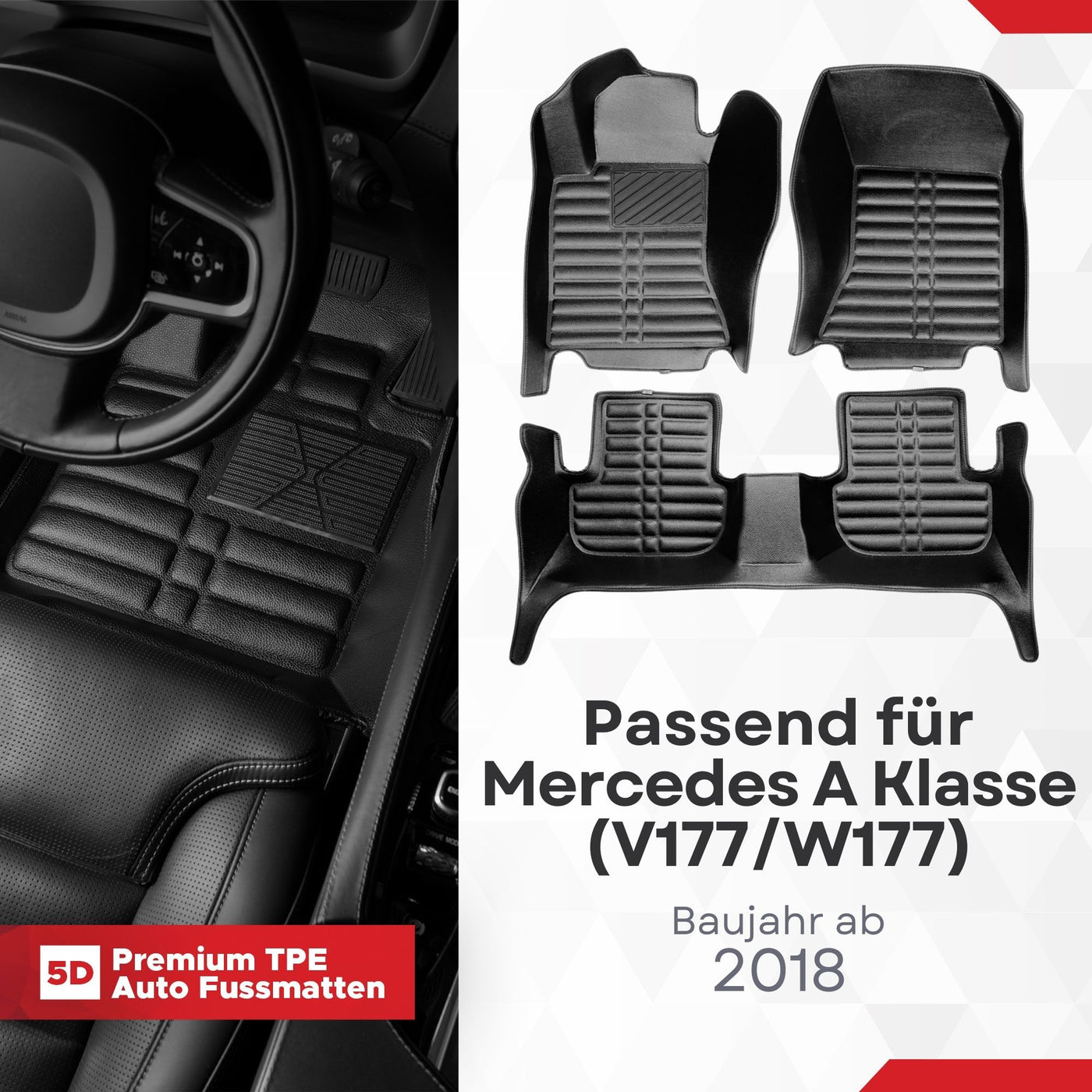 5D Premium Auto Fussmatten für Mercedes A Klasse (W177/V177) 2018-2026
