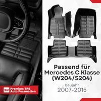 5D Premium Auto Fussmatten TPE Set passend für Mercedes C Klasse (W204/S204) Baujahr 2007-2015