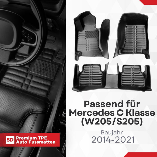 5D Premium Auto Fussmatten für Mercedes C Klasse (W205/S205) 2014-2021