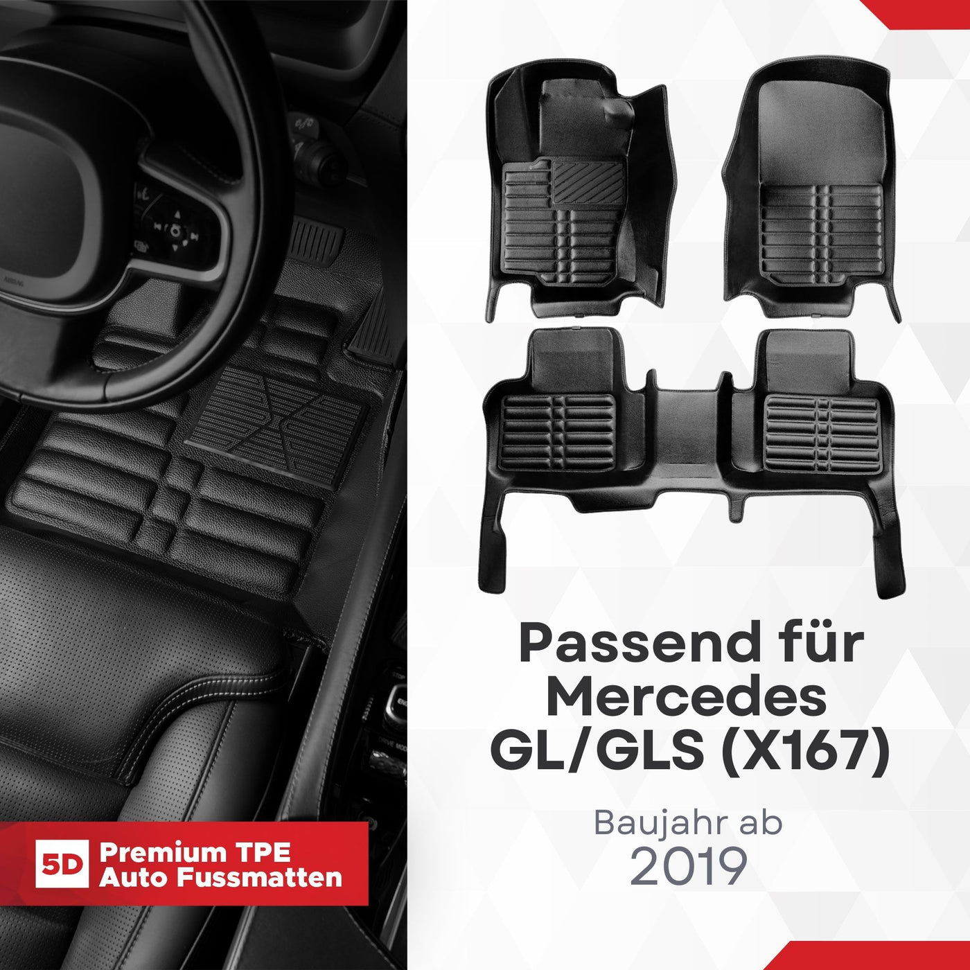 5D Premium Auto Fussmatten für Mercedes GLS (X167) 2019-2026