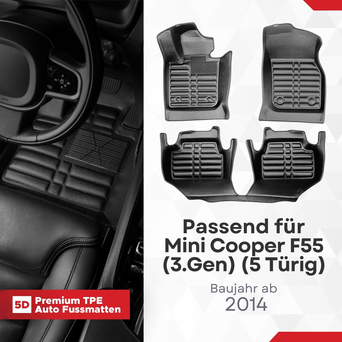 5D Premium Auto Fussmatten für Mini Cooper/One (F55) 2014-2023 (5-Türig)