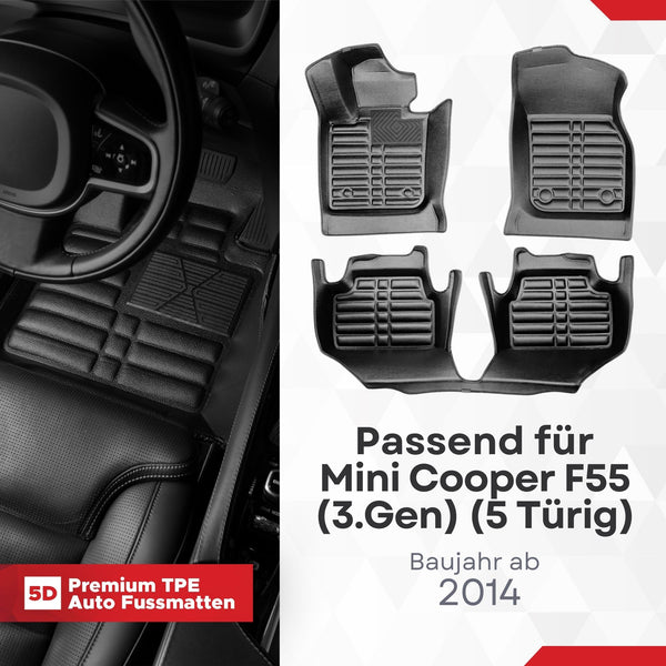 5D Premium Auto Fussmatten für Mini Cooper/One (F55) 2014-2023 (5-Türig)