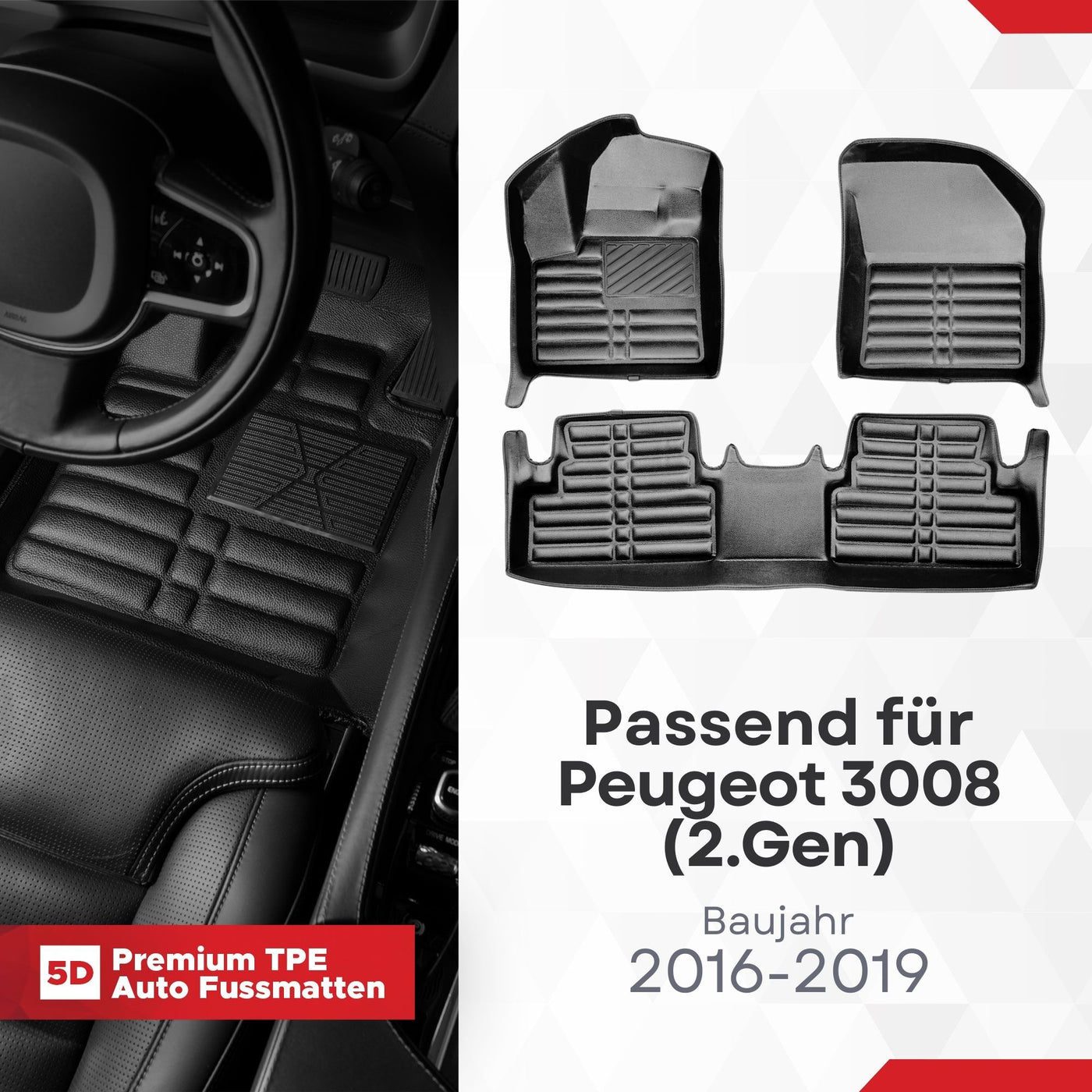 5D Premium Auto Fussmatten für Peugeot 3008 (II.Gen) 2016-2024