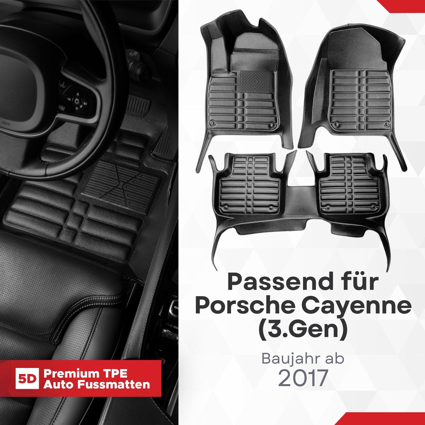5D Premium Auto Fussmatten für Porsche Cayenne (9YA) 2017-2026