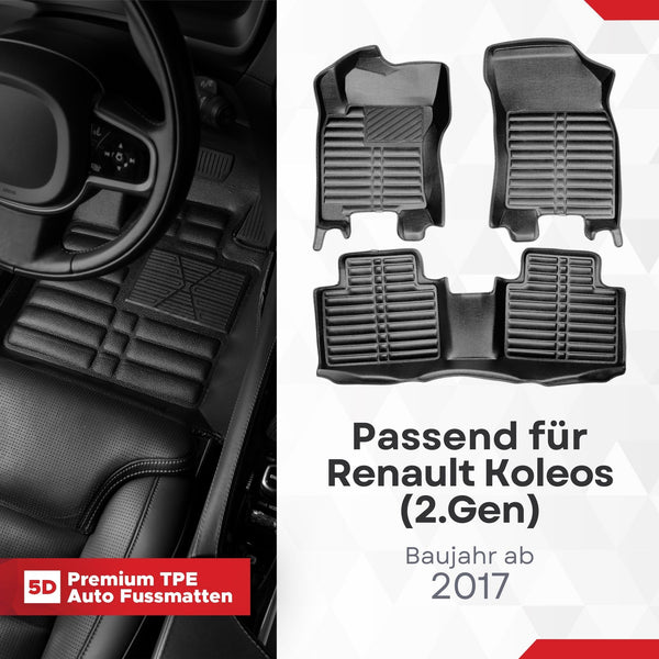 5D Premium Auto Fussmatten für Renault Koleos (II.Gen) 2017-2023