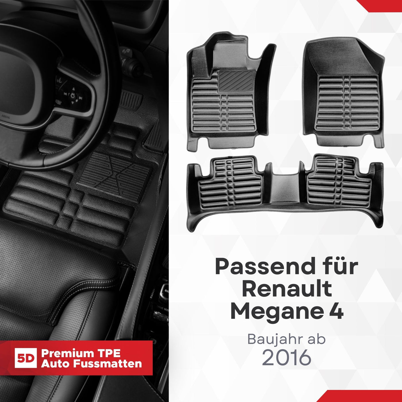 5D Premium Auto Fussmatten TPE Set passend für Renault Megane 4 Baujahr ab 2016