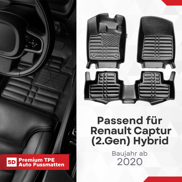 5D Premium Auto Fussmatten für Renault Captur (II.Gen) Hybrid 2020-2026