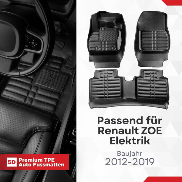 5D Premium Auto Fussmatten für Renault ZOE Elektrik (I.Gen) 2012-2019