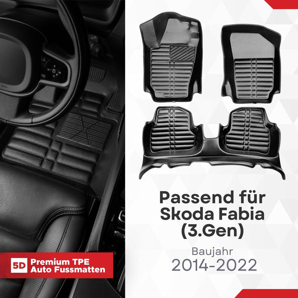 5D Premium Auto Fussmatten passend für Skoda Fabia (3.Gen) 2014-2022