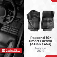 5D Premium Auto Fussmatten TPE Set passend für Smart Fortwo (3.Gen / 453) Baujahr ab 2014