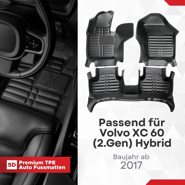 5D Premium Auto Fussmatten für Volvo XC60 (II.Gen) Hybrid 2017-2026