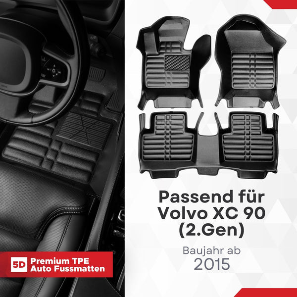 5D Premium Auto Fussmatten für Volvo XC90 (II.Gen) 2015-2026