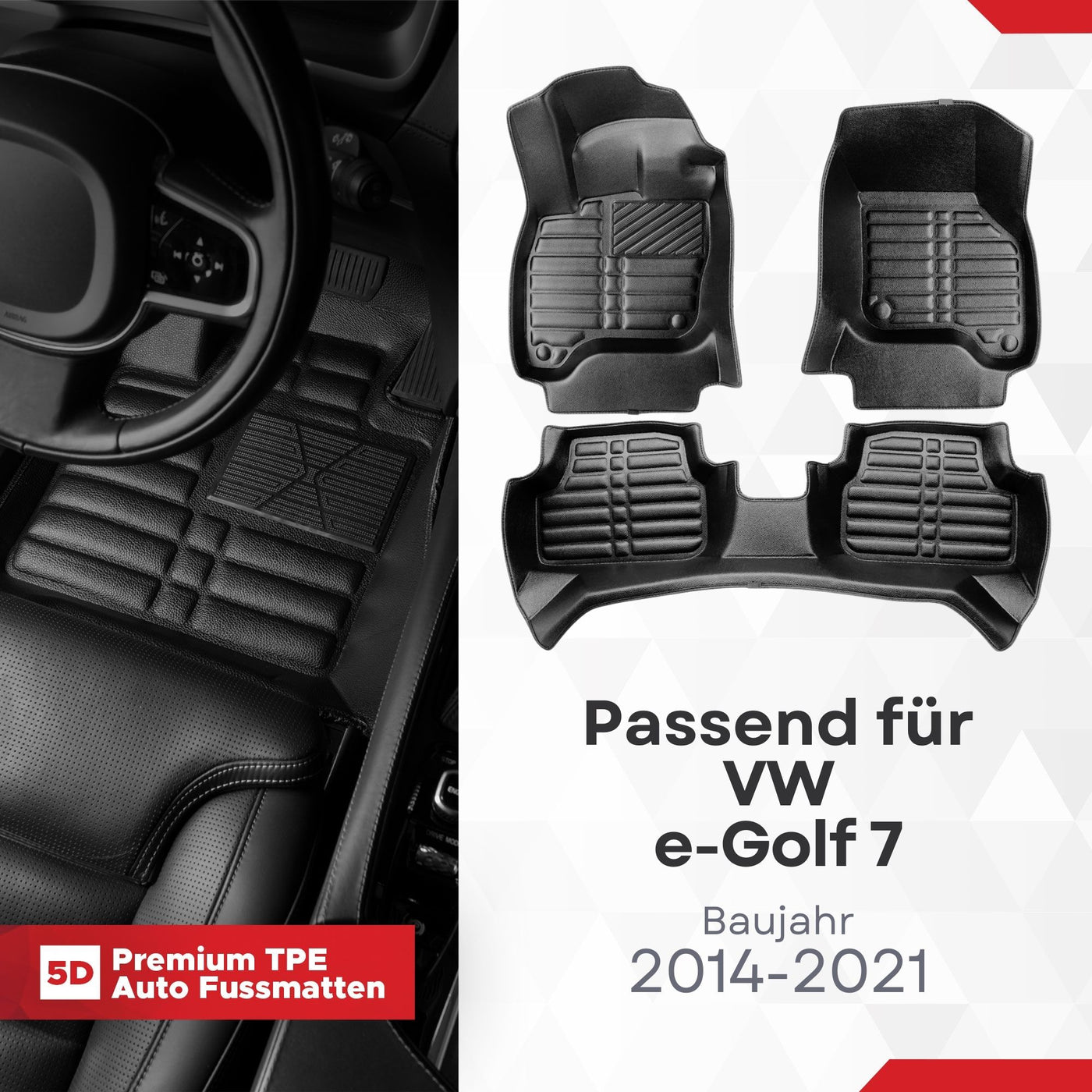 5D Premium Auto Fussmatten TPE Set passend für VW e-Golf 7 Baujahr 2014-2021