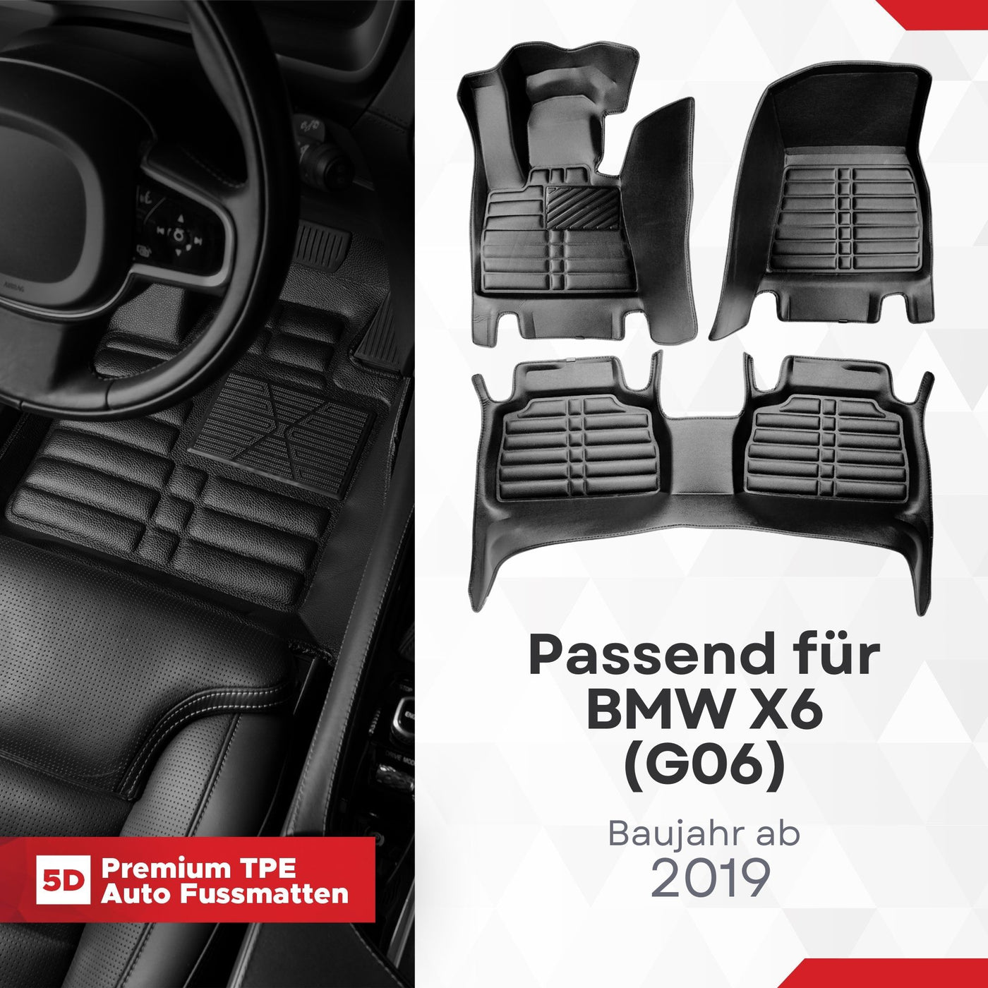 5D Premium Auto Fussmatten TPE Set passend für BMW X6 (G06) Baujahr ab 2019