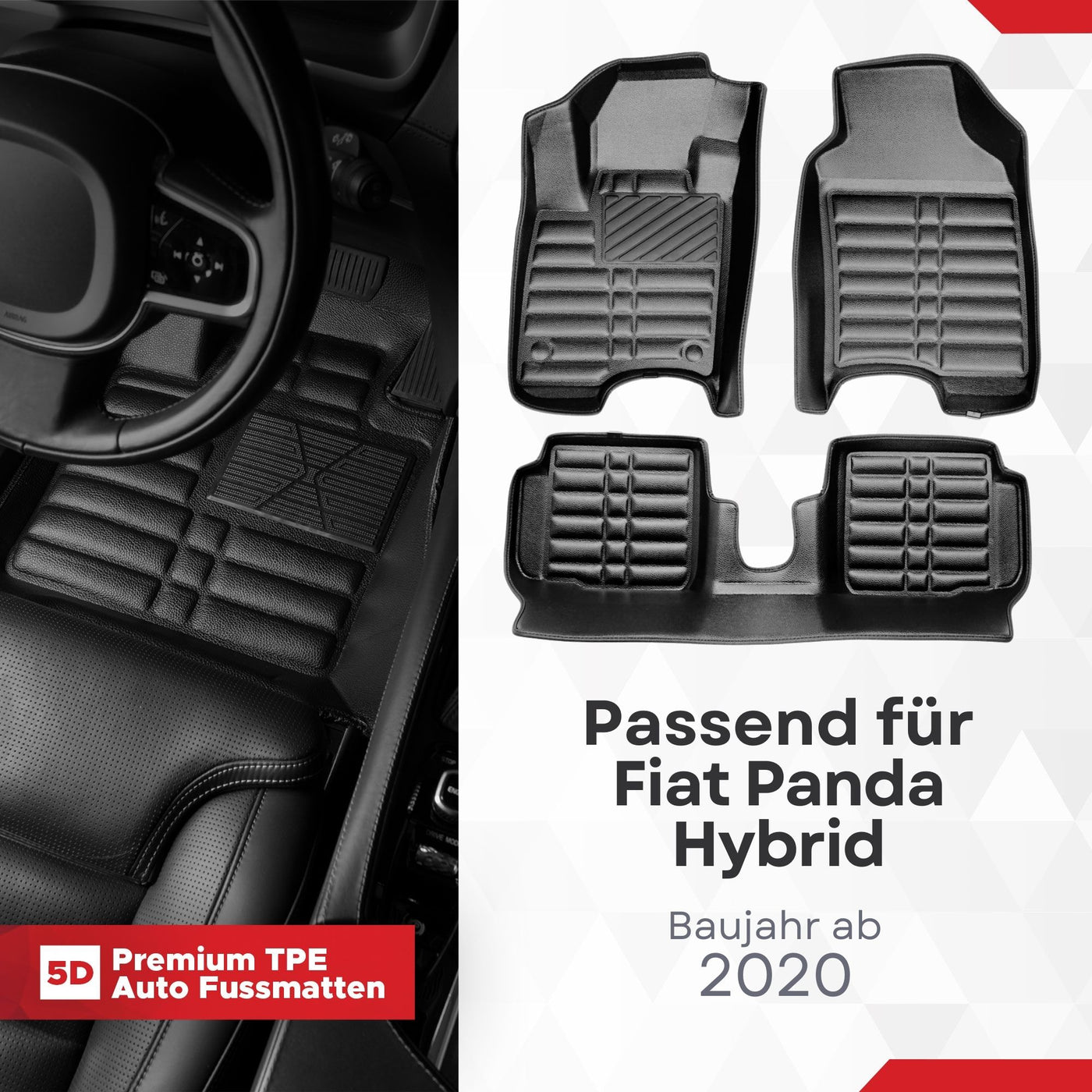 5D Premium Auto Fussmatten TPE Set passend für Fiat Panda Hybrid ab 2020