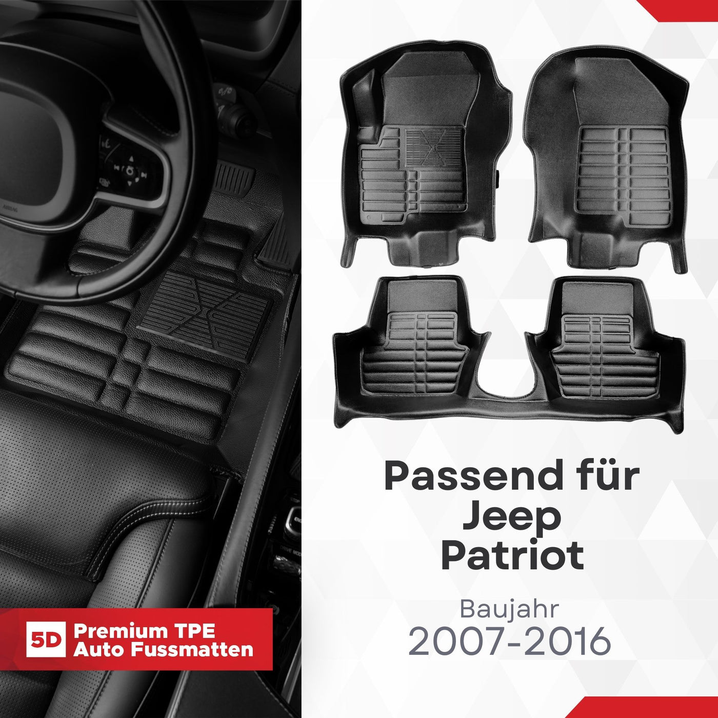 5D Premium Auto Fussmatten TPE Set passend für Jeep Patriot Baujahr 2007-2016