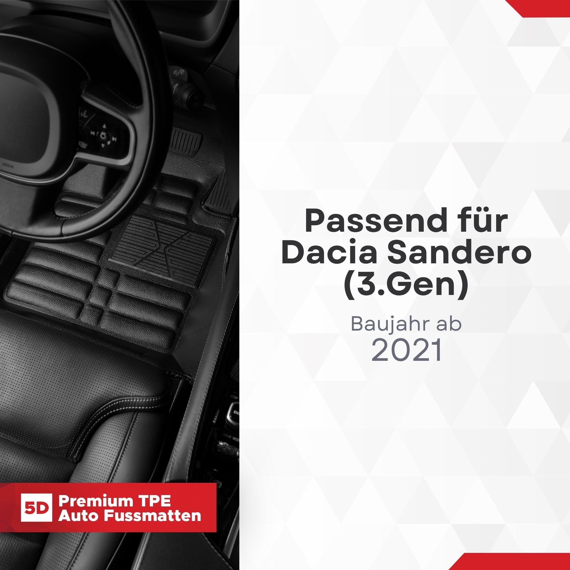 5D Premium Auto Fussmatten für Dacia Sandero (3.Gen) 2021-2026