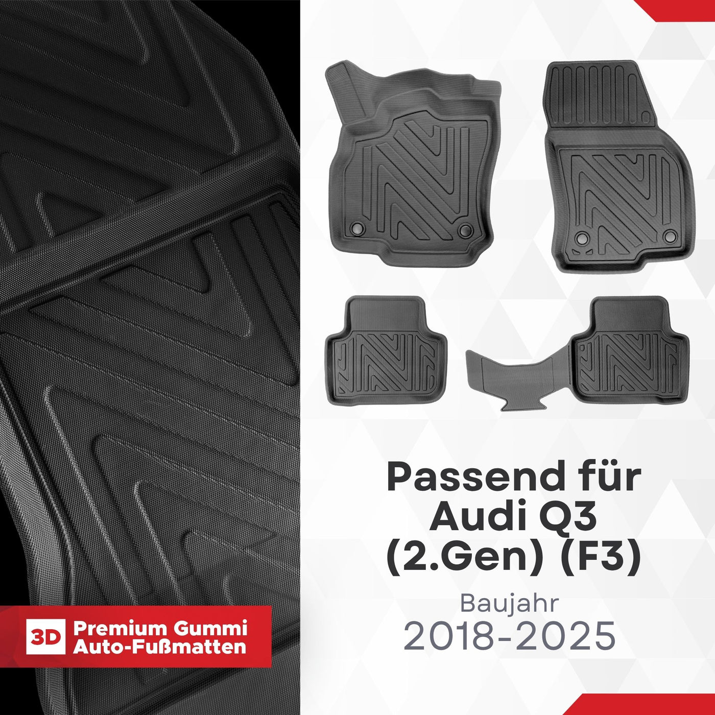 3D Auto Fussmatten für Audi Q3 (2.Gen) (F3) 2018-2025 Carbon-Optik