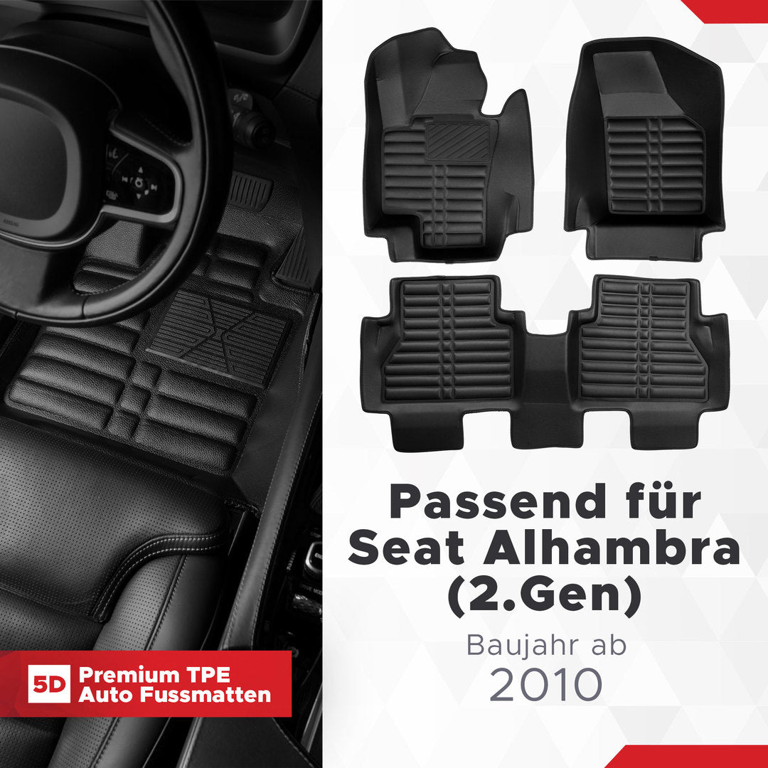 5D Premium Auto Fussmatten für Seat Alhambra (7N) 5 Sitze 2010-2022