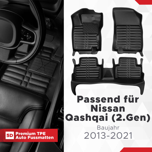 5D Premium Auto Fussmatten für Nissan Qashqai (II.Gen) (J11) 2013-2021