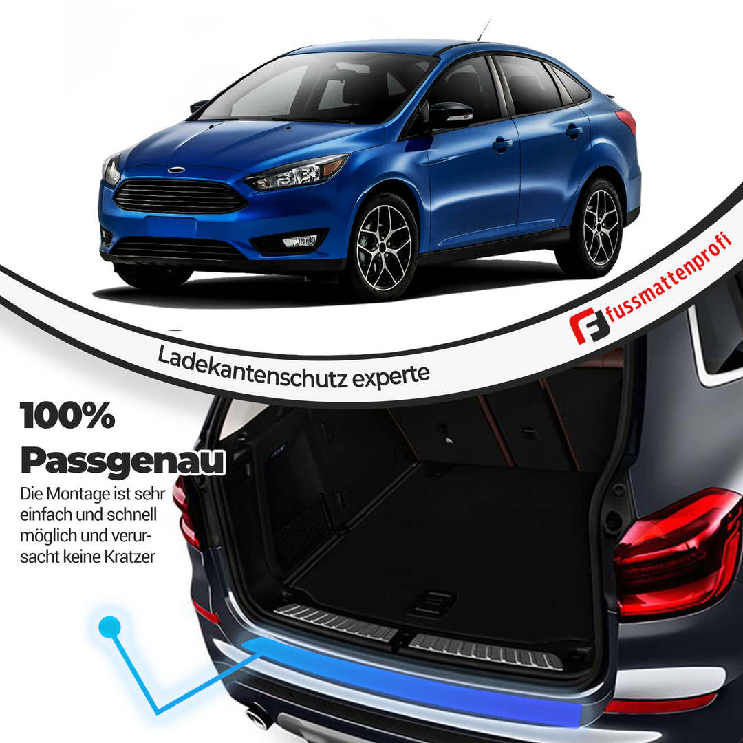 Chrom Ladekantenschutz Gebürstet aus Edelstahl mit Abkantung Kompatibel für Ford Focus (4.Gen) Baujahr 2018