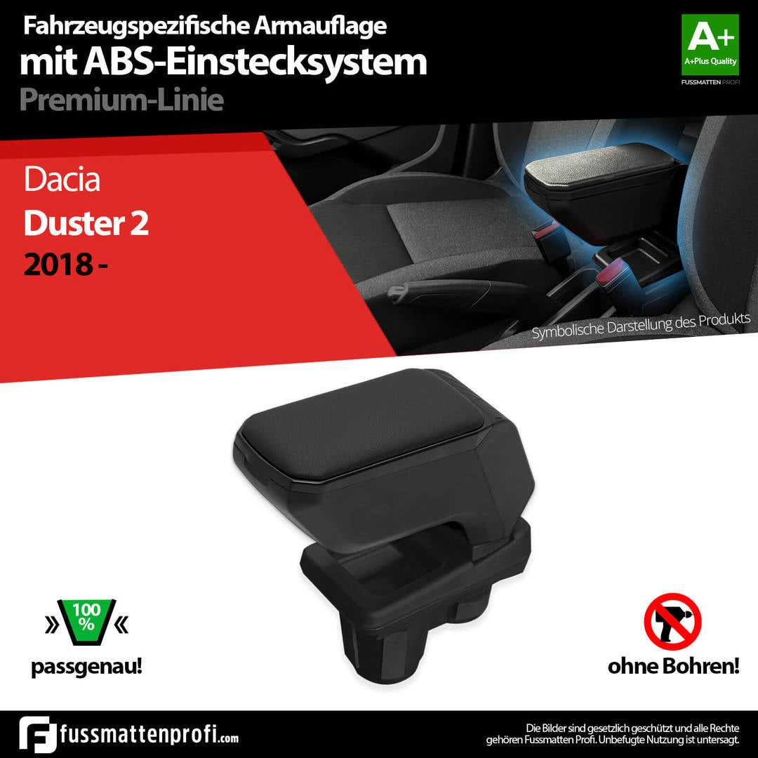 Mittelarmlehne aus hochwertigem ABS-Kunstleder SCHWARZ Passend für Dacia Duster 2.Gen ab 2018