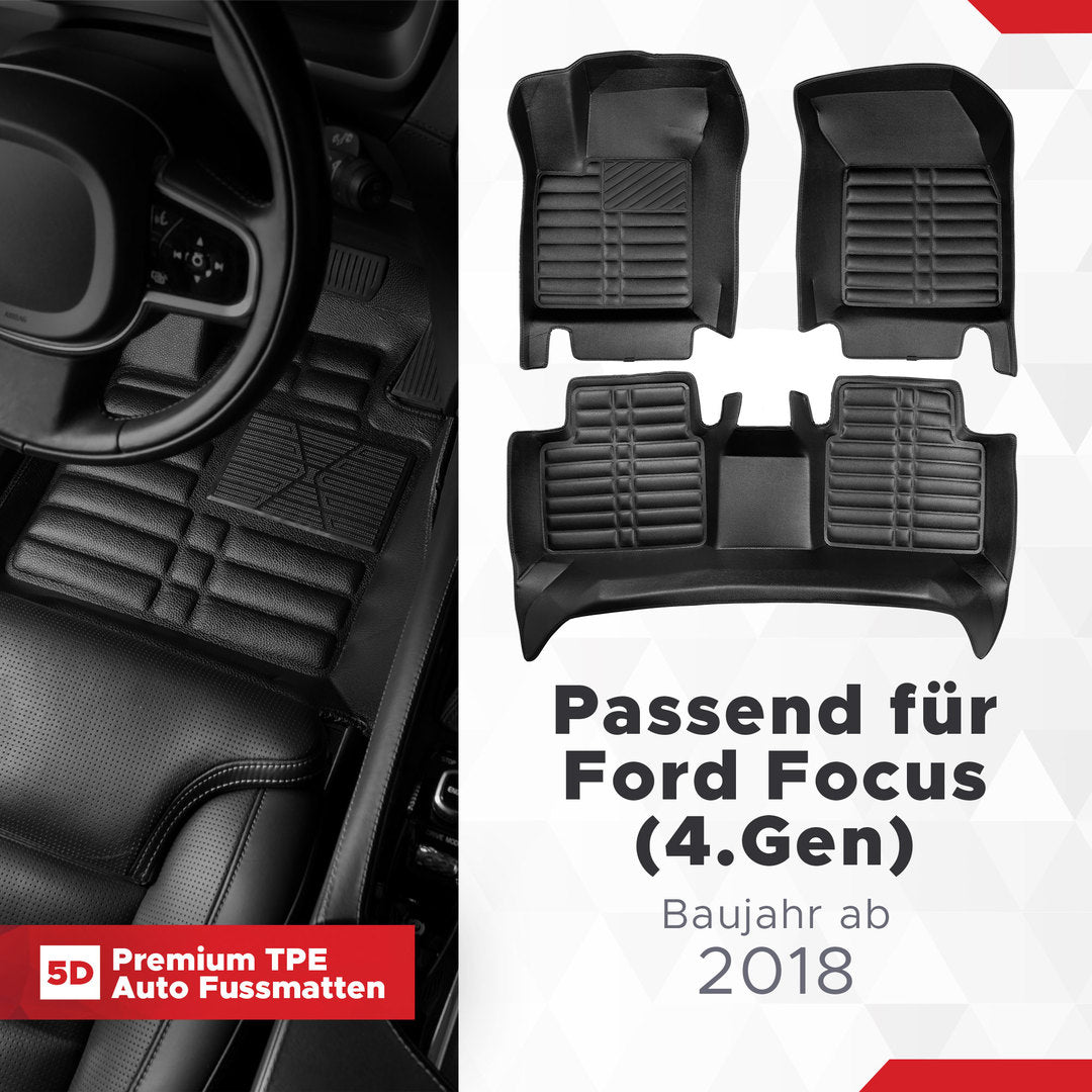 5D Premium Auto Fussmatten TPE Set passend für Ford Focus (4.Gen) Baujahr ab 2018