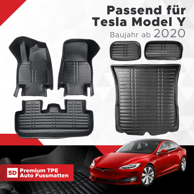 5D Premium Auto Fussmatten & Kofferaummatte für Tesla Model Y 2020-2025
