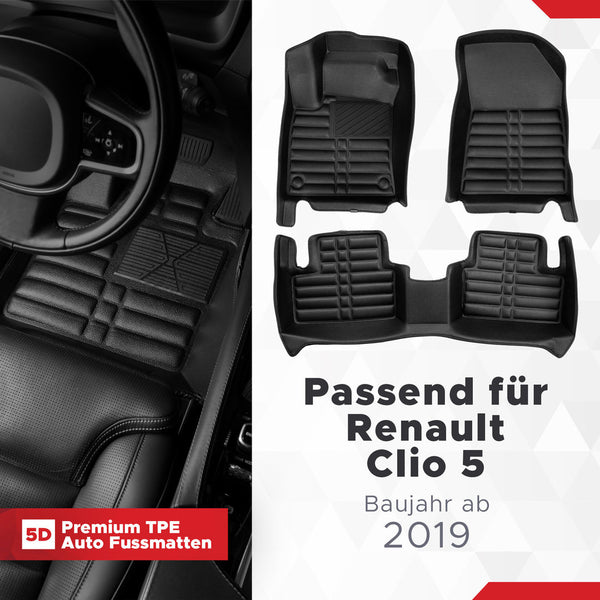 5D Premium Auto Fussmatten für Renault Clio V 2019-2026