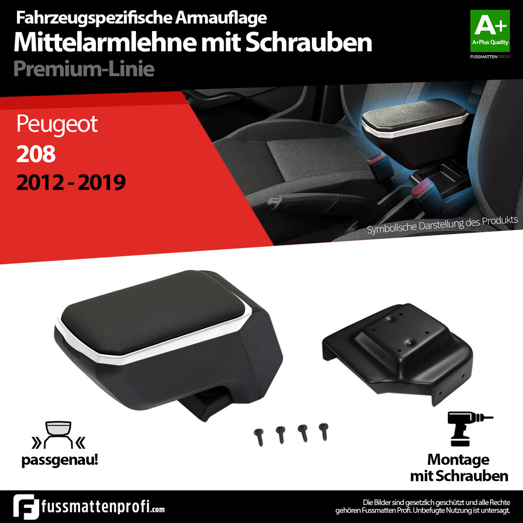 Mittelarmlehne Armauflage mit Schrauben Grau Passend für Peugeot 208 2012-2019