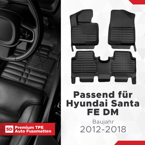 5D Premium Auto Fussmatten für Hyundai Santa Fe (III.Gen) 2012-2018