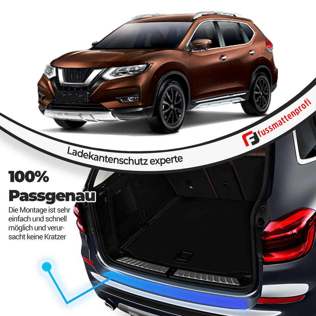 Ladekantenschutz mit 3D Profil Abkantung Fahrzeugspezifisch Passend für Nissan Qashqai J11 (2.Gen) Baujahr ab 2017 aus Edelstahl Chrom