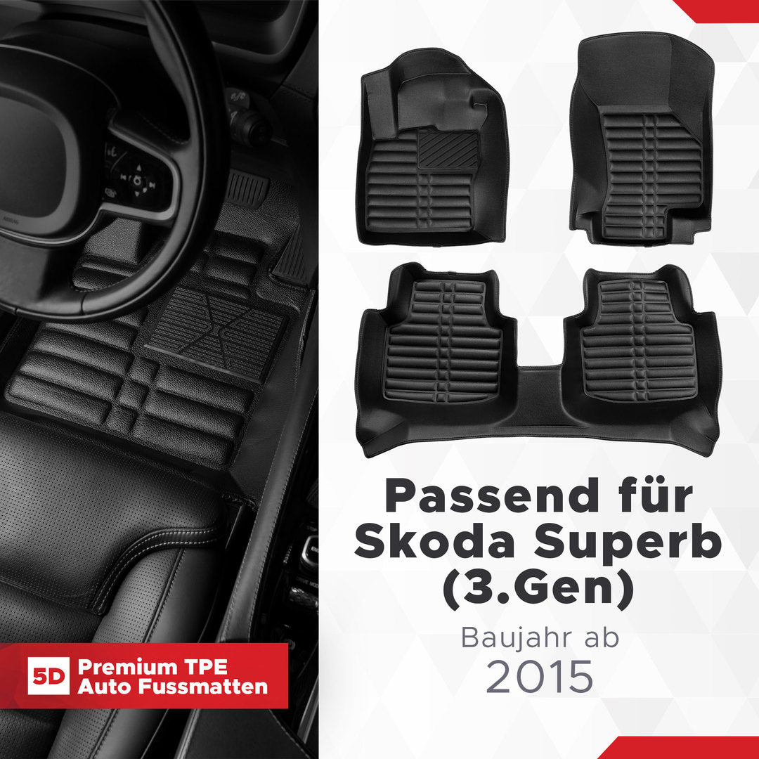 5D Premium Auto Fussmatten passend für Skoda Superb (III.Gen) 2015-2024