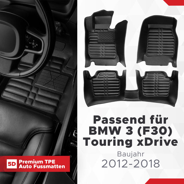 5D Premium Auto Fussmatten für BMW 3 (F30) Limousine xDrive 2012-2019