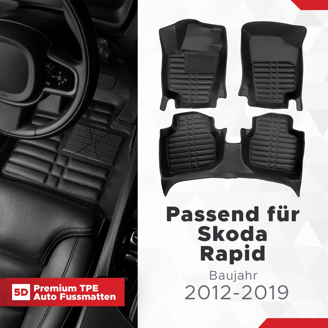 5D Premium Auto Fussmatten passend für Skoda Rapid 2012-2019