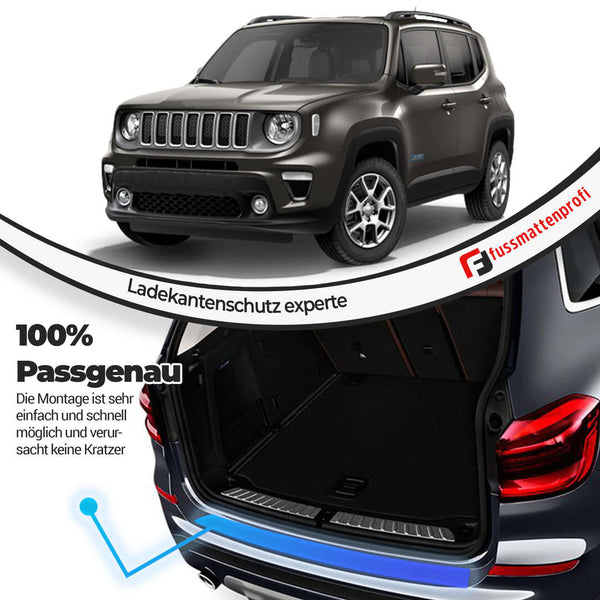 Ladekantenschutz aus Edelstahl Chrom mit Abkantung Passend für Jeep Renegade Baujahr ab 2014