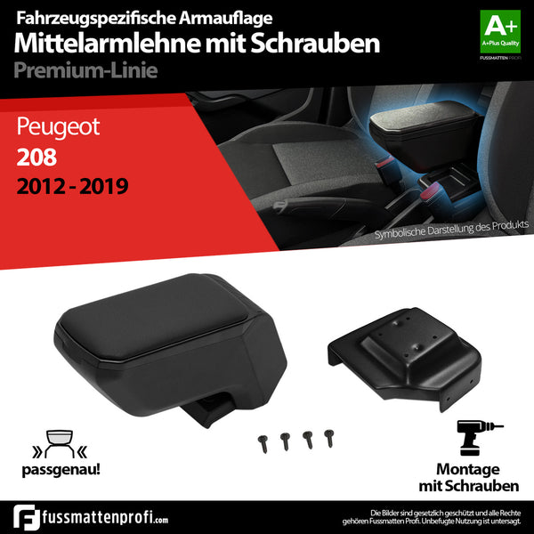 Mittelarmlehne Armauflage mit Schrauben Schwarz Passend für Peugeot 208 2012-2019