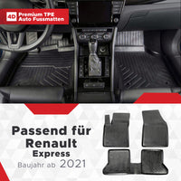 3D Premium Gummi Auto Fußmatten Set Passend für Renault Express Baujahr ab 2021