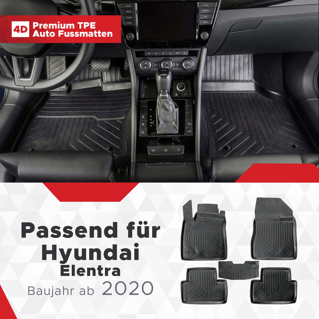 3D Premium Gummi Auto Fussmatten Set Passend für Hyundai Elentra Baujahr ab 2020