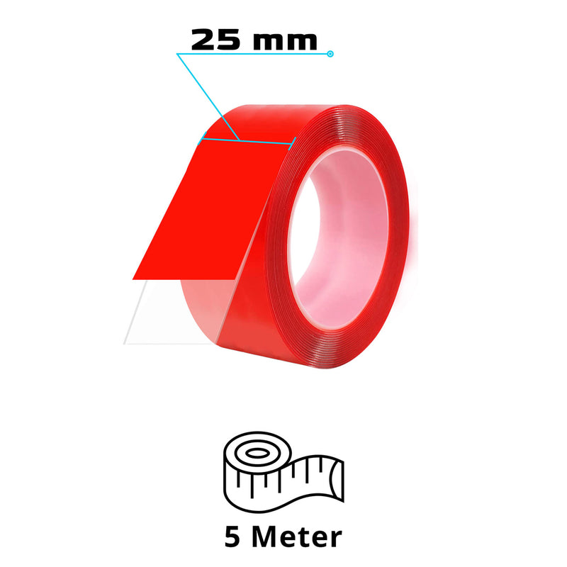 VHB Doppelseitiges Transparentband unsichtbares Klebeband Für Innen- & Außenbereich 25mm x 5m
