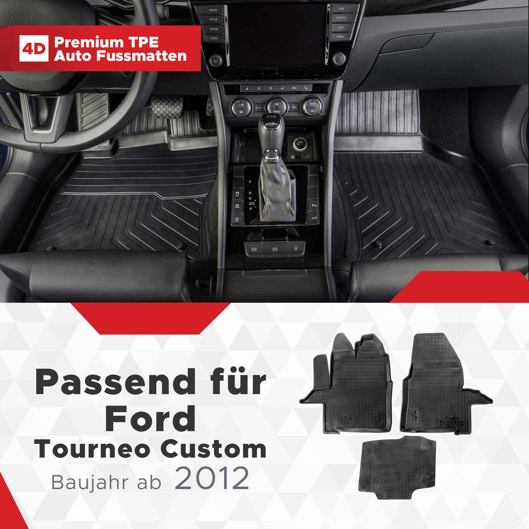 3D Premium Gummi Auto Fussmatten Set Passend für Ford Tourneo Custom Baujahr ab 2012