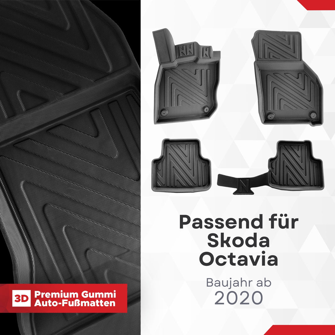 3D Auto Fussmatten passend für Skoda Octavia (4.Gen) 2020-2026 Carbon-Optik