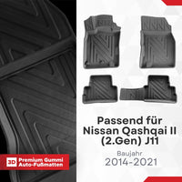 3D Auto Fussmatten für Nissan Qashqai (2.Gen) (J11) 2014-2021 Carbon-Optik