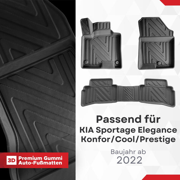 3D Fußmatten für KIA Sportage Elegance Konfor/Cool/Prestige Paket | 2022-2026 | Benzin / Diesel Mild Hybrid | Passt NICHT In HYBRID HEV MODEL | Carbonfaser-Optik