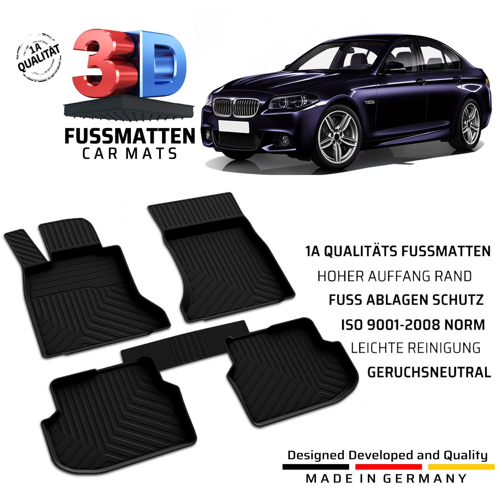 Hochwertige Fußmatten Kunstleder für BMW 5er F10 F11 2013-2017 Facelift