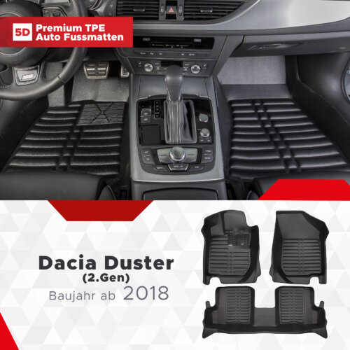 5D Premium Car Floor Mats TPE Set Suitable for Dacia Duster 2.Gen Year of Manufacture 2018 onwards