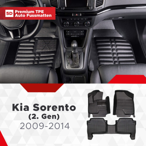 5D Premium Auto Fussmatten TPE Set Passend fuer Kia Sorento 2.Gen Baujahr 2009 2014