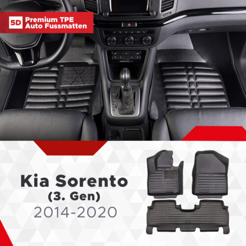 5D Premium Auto Fussmatten TPE Set Passend fuer Kia Sorento 3.Gen Baujahr 2014 2020
